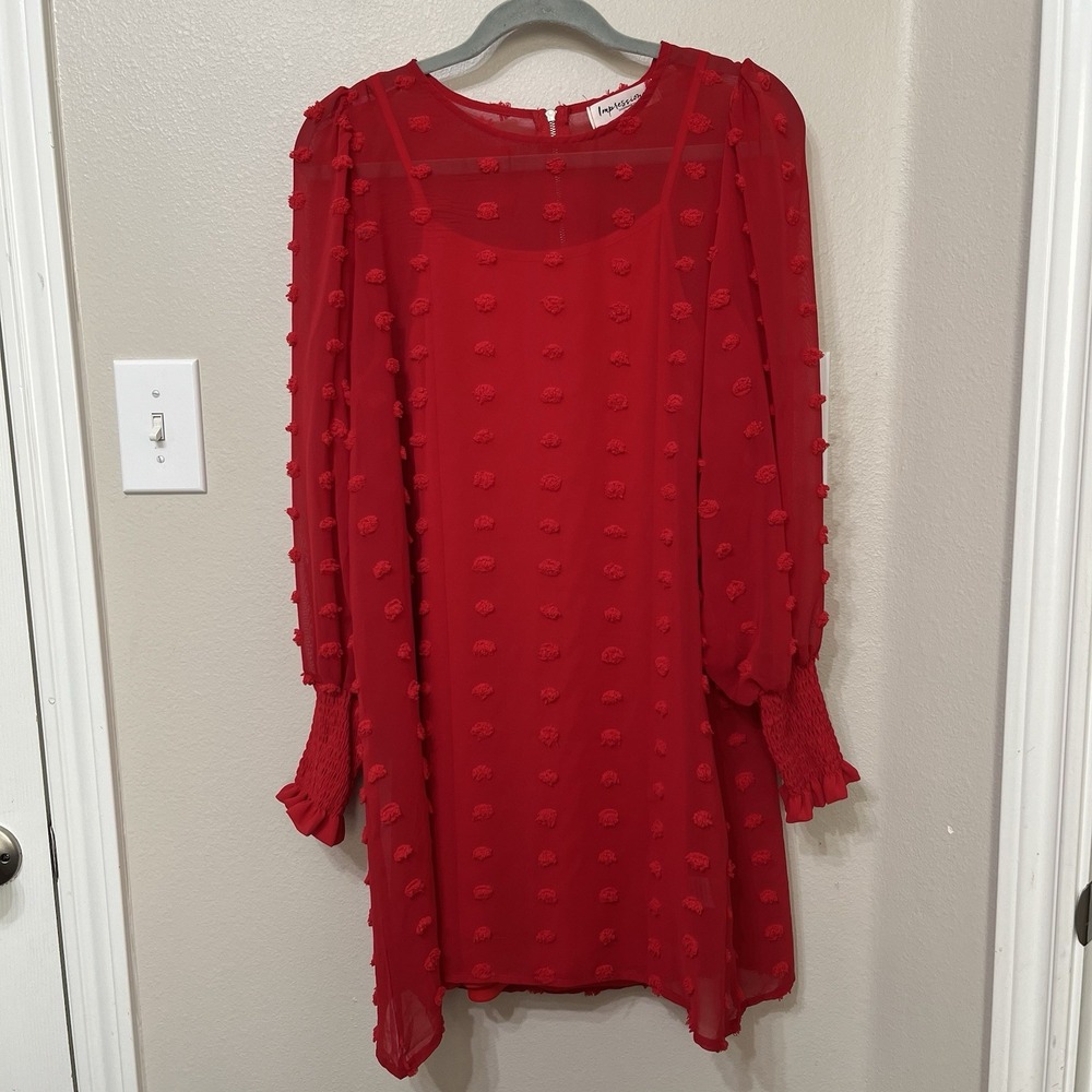 Impressions Bobble Dress Sz Small Red Lined Knee Length Zip Sheer‎